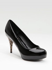 Classic patent leather is emboldened with a logo-print stacked heel.Stacked heel, 3¾ (95mm) Hidden platform, 1 (25mm) Compares to a 2¾ heel (70mm) Leather lining and sole Padded insole Made in ItalyOUR FIT MODEL RECOMMENDS ordering one half size up as this style runs small. Classic patent leather is emboldened with a logo-print stacked heel.Stacked heel, 3¾ (95mm) Hidden platform, 1 (25mm) Compares to a 2¾ heel (70mm) Leather lining and sole Padded insole Made in ItalyOUR FIT MODEL RECOMMENDS ordering one half size up as this style runs small.