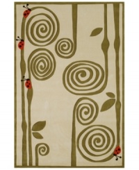Ladybug, ladybug! Hip and quirky meet in the middle with this unique rug from Momeni's Lil Mo Whimsy collection. Designed to help update outgrown decor, the Whimsy collection is a perfect match for would-be artists and dreamers. With swirly, whirly lines, demure ladybugs and a grown-up palette of olive green and ivory, this rug exudes irresistible style and charm. Hand-tufted mod-acrylic is soft, strong and flame-retardent. Ladybug, ladybug! Hip and quirky meet in the middle with this unique rug from Momeni's Lil Mo Whimsy collection. Designed to help update outgrown decor, the Whimsy collection is a perfect match for would-be artists and dreamers. With swirly, whirly lines, demure ladybugs and a grown-up palette of olive green and ivory, this rug exudes irresistible style and charm. Hand-tufted mod-acrylic is soft, strong and flame-retardent.
