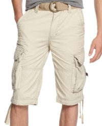 Combining the best of both cargos and chinos: Drawstring leg cargo shorts from Wear Ever in ripstop cotton. Belt included. (Clearance) Combining the best of both cargos and chinos: Drawstring leg cargo shorts from Wear Ever in ripstop cotton. Belt included. (Clearance)