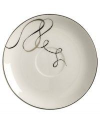 Sweet yet sophisticated, a loopy ribbon design sweeps across this porcelain tea saucer from Mikasa. Complete with a sparkling platinum rim, this flirty pattern captivates everyone at your dinner table. Sweet yet sophisticated, a loopy ribbon design sweeps across this porcelain tea saucer from Mikasa. Complete with a sparkling platinum rim, this flirty pattern captivates everyone at your dinner table.