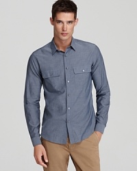 Inspired by a classic military design, this double-pocket button-down rounds out your wardrobe with a little edge. Inspired by a classic military design, this double-pocket button-down rounds out your wardrobe with a little edge.