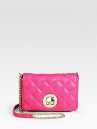 This flap-front design of quilted leather is topped off with a sleek chain crossbody strap. Leather and chain shoulder strap, 22 dropTurnlock flap closureOne inside open pocketFully lined7¾W X 5½H X 1¾DImported This flap-front design of quilted leather is topped off with a sleek chain crossbody strap. Leather and chain shoulder strap, 22 dropTurnlock flap closureOne inside open pocketFully lined7¾W X 5½H X 1¾DImported