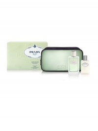 Prada Infusion d'Iris, a floral citrus fragrance, balances the clean fresh scent of the Iris Pallida with the subtlety of mandarin creating a dreamlike experience for the senses. Set includes: Eau de parfum spray, 3.4 oz.; Hydrating Body Lotion, 3.4 oz.; and a green signature Prada Parfums cosmetic pouch. Prada Infusion d'Iris, a floral citrus fragrance, balances the clean fresh scent of the Iris Pallida with the subtlety of mandarin creating a dreamlike experience for the senses. Set includes: Eau de parfum spray, 3.4 oz.; Hydrating Body Lotion, 3.4 oz.; and a green signature Prada Parfums cosmetic pouch.