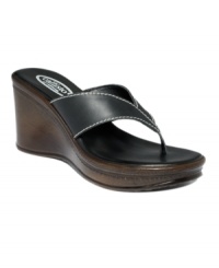 The white stitching on the Evonna wedge sandals by Callisto provides a great visual contrast to the luxe black leather. Pair them with shorts or jeans for a polished finish. The white stitching on the Evonna wedge sandals by Callisto provides a great visual contrast to the luxe black leather. Pair them with shorts or jeans for a polished finish.