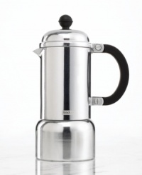 Return to the tradition of espresso! Indulge in the rich flavors of a homemade brew made cafe-style in a classic, charming piece that will add an element of style to your stovetop. The retro heat-resistant handle and simple design stand out and couple to quickly brew an excellent cup of espresso. 1-year warranty. Return to the tradition of espresso! Indulge in the rich flavors of a homemade brew made cafe-style in a classic, charming piece that will add an element of style to your stovetop. The retro heat-resistant handle and simple design stand out and couple to quickly brew an excellent cup of espresso. 1-year warranty.