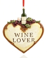Incorporate your passion for wine into every holiday celebration with a heart-shaped ornament topped with a bottle of merlot. Incorporate your passion for wine into every holiday celebration with a heart-shaped ornament topped with a bottle of merlot.