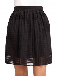 THE LOOKAllover sheer stripesBanded waistPleated skirtSide zip with hook-and-eye closureTHE FITAbout 19 from waist to hemTHE MATERIALCottonSilk liningCARE & ORIGINDry cleanMade in USA Model shown is 5'11 (180cm) wearing a US size 4. THE LOOKAllover sheer stripesBanded waistPleated skirtSide zip with hook-and-eye closureTHE FITAbout 19 from waist to hemTHE MATERIALCottonSilk liningCARE & ORIGINDry cleanMade in USA Model shown is 5'11 (180cm) wearing a US size 4.