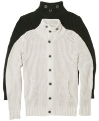 Create your unique style with this button down cardigan with front pockets by Guess Jeans. Create your unique style with this button down cardigan with front pockets by Guess Jeans.