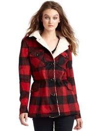 THE LOOKFoldover collarButton frontButton cuffsButton flap pocketsFaux shearling liningTHE FITAbout 28½ from shoulder to hemTHE MATERIAL61% polyester/16% rayon/16% acrylic/7% otherLining: polyesterCARE & ORIGINDry cleanImportedModel shown is 5'10 (177cm) wearing US size Small. THE LOOKFoldover collarButton frontButton cuffsButton flap pocketsFaux shearling liningTHE FITAbout 28½ from shoulder to hemTHE MATERIAL61% polyester/16% rayon/16% acrylic/7% otherLining: polyesterCARE & ORIGINDry cleanImportedModel shown is 5'10 (177cm) wearing US size Small.
