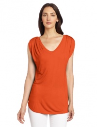 Two by Vince Camuto Women's V Neck Tee with Gathered Sleeves, Rich Brick, Medium Two by Vince Camuto Women's V Neck Tee with Gathered Sleeves, Rich Brick, Medium