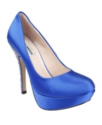 You'll certainly feel like celebrating in Steve Madden's ultra-glam Party R platform pumps! Made in sleek satin, they dazzle with crystal detailing on the sky-high heel. You'll certainly feel like celebrating in Steve Madden's ultra-glam Party R platform pumps! Made in sleek satin, they dazzle with crystal detailing on the sky-high heel.