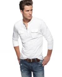 Chest pockets add a modern detail to this classic henley from INC, making it a must-have for your wardrobe. Chest pockets add a modern detail to this classic henley from INC, making it a must-have for your wardrobe.