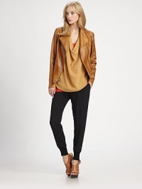 A classic, asymmetric zip-front design rendered in supple Italian leather. Foldover lapelsAsymmetric front zipperWhipstitched detailingSlash pocketsAbout 21 from shoulder to hemLamb leatherSilk liningDry cleanImported of Italian fabricSIZE & FIT Model shown is 5'10 (178cm) wearing a US size Small. A classic, asymmetric zip-front design rendered in supple Italian leather. Foldover lapelsAsymmetric front zipperWhipstitched detailingSlash pocketsAbout 21 from shoulder to hemLamb leatherSilk liningDry cleanImported of Italian fabricSIZE & FIT Model shown is 5'10 (178cm) wearing a US size Small.