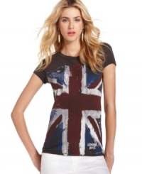 Here come the British! The Union Jack makes a splash on this RACHEL Rachel Roy tee for cute, casual style! Here come the British! The Union Jack makes a splash on this RACHEL Rachel Roy tee for cute, casual style!