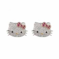 Hello Kitty Silver Plated Crystal Stud Earrings with Pink Bow Hello Kitty Silver Plated Crystal Stud Earrings with Pink Bow