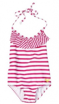 Roxy Kids Girls 7-16 Ruffle One Piece Swinsuit, Hot Pink/White, 10