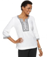 Casual days just got chicer with this embroidered linen tunic, from JM Collection.