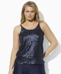 Lauren by Ralph Lauren's slinky georgette plus size camisole is designed with a sequined mesh overlay to lend glamour to an effortlessly sexy essential. Lauren by Ralph Lauren's slinky georgette plus size camisole is designed with a sequined mesh overlay to lend glamour to an effortlessly sexy essential.