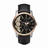 Fossil Men's ME1099 Black Leather Strap Textured Black Cutaway Analog Dial Chronograph Watch