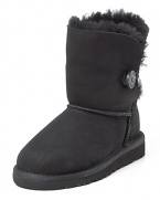 Suede ankle boots with genuine shearling lining will keep your feet in ultimate comfort. Now in new colors! Shearling cuff can be worn up or down for a more versatile look.