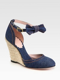 Held in place by an adjustable, bow-adorned ankle strap, this stretchy denim classic is updated by a unique espadrille wedge. Hemp wedge, 4 (100mm)Denim upperDenim liningLeather solePadded insoleMade in ItalyOUR FIT MODEL RECOMMENDS ordering true size. Held in place by an adjustable, bow-adorned ankle strap, this stretchy denim classic is updated by a unique espadrille wedge. Hemp wedge, 4 (100mm)Denim upperDenim liningLeather solePadded insoleMade in ItalyOUR FIT MODEL RECOMMENDS ordering true size.