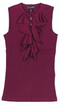 Lauren Ralph Lauren Women's Cotton Ruffled Sleeveless Henley Top (Winter Berry Pink) (X-Large) Lauren Ralph Lauren Women's Cotton Ruffled Sleeveless Henley Top (Winter Berry Pink) (X-Large)