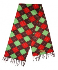 Riverstone Goods Fleece Argyle Pattern Fringed Scarf (Brown/Green/Red) Riverstone Goods Fleece Argyle Pattern Fringed Scarf (Brown/Green/Red)