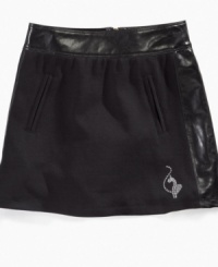 Up her urban city style with the faux-leather accents on this chic girls skirt from Baby Phat. Up her urban city style with the faux-leather accents on this chic girls skirt from Baby Phat.
