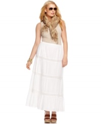 Snag a bohemian spirit with MICHAEL Michael Kors' plus size maxi skirt, featuring a tiered design-- it's perfect for the weekend! Snag a bohemian spirit with MICHAEL Michael Kors' plus size maxi skirt, featuring a tiered design-- it's perfect for the weekend!