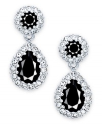 Sparkling splendor. This pair of drop earrings from Eliot Danori is crafted from rhodium-plated brass with two black stones and cubic zirconias (4 ct. t.w.) adding style and substance. Approximate drop: 1-1/2 inches. Sparkling splendor. This pair of drop earrings from Eliot Danori is crafted from rhodium-plated brass with two black stones and cubic zirconias (4 ct. t.w.) adding style and substance. Approximate drop: 1-1/2 inches.