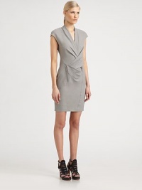 Featherweight wool suiting tucked and gathered in a structured crossover sheath.V necklineCap sleevesPleated crossover panelsPrincess seamsSide zipperAbout 20 from natural waist75% viscose/23% wool/2% elastaneDry cleanImported of Italian fabricModel shown is 5'10 (177cm) wearing US size 4. Featherweight wool suiting tucked and gathered in a structured crossover sheath.V necklineCap sleevesPleated crossover panelsPrincess seamsSide zipperAbout 20 from natural waist75% viscose/23% wool/2% elastaneDry cleanImported of Italian fabricModel shown is 5'10 (177cm) wearing US size 4.