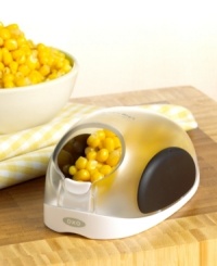Separate corn from cob in just seconds! Simply grab an ear of corn, run this innovative tool down the side and collect the kernels in its 1/2 cup capacity container. Satisfaction guaranteed. Separate corn from cob in just seconds! Simply grab an ear of corn, run this innovative tool down the side and collect the kernels in its 1/2 cup capacity container. Satisfaction guaranteed.