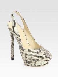 EXCLUSIVELY AT SAKS. Snake-print leather staple with a sultry island platform and slingback strap. Self-covered heel, 5½ (140mm)Island platform, 1½ (40mm)Compares to a 4 heel (100mm)Snake-print leather upperLeather lining and solePadded insoleImportedOUR FIT MODEL RECOMMENDS ordering true size. EXCLUSIVELY AT SAKS. Snake-print leather staple with a sultry island platform and slingback strap. Self-covered heel, 5½ (140mm)Island platform, 1½ (40mm)Compares to a 4 heel (100mm)Snake-print leather upperLeather lining and solePadded insoleImportedOUR FIT MODEL RECOMMENDS ordering true size.