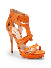 THE LOOKOstrich-embossed leatherCurved and crisscrossed strapsBack zip closureCovered stiletto heel 5 (125mm)Wooden platform, 1 (25mm)Compares to a 4 heel (100mm)THE MATERIALLeather upperLeather lining and soleORIGINMade in Italy THE LOOKOstrich-embossed leatherCurved and crisscrossed strapsBack zip closureCovered stiletto heel 5 (125mm)Wooden platform, 1 (25mm)Compares to a 4 heel (100mm)THE MATERIALLeather upperLeather lining and soleORIGINMade in Italy