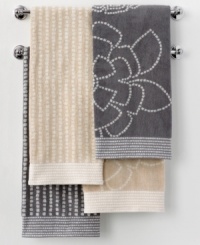 A breath of fresh air. Martha Stewart Collection revives your bathroom in carefree style with this Calendula bath towel, featuring either a stripe or floral pattern in two neutral hues. A breath of fresh air. Martha Stewart Collection revives your bathroom in carefree style with this Calendula bath towel, featuring either a stripe or floral pattern in two neutral hues.
