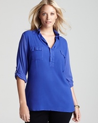 A comfy-cool alternative to the classic button up, this Splendid Plus shirt is just as sleek paired with a trend-right pencil skirt as it is with your favorite jeans. A comfy-cool alternative to the classic button up, this Splendid Plus shirt is just as sleek paired with a trend-right pencil skirt as it is with your favorite jeans.
