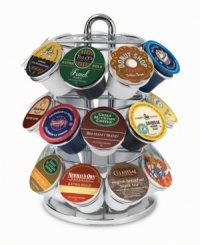 Bring your favorite coffee flavors front and center with the Keurig K-Cup carousel. Perched on a revolving base, you'll be able to organize up to 30 single-serving K-Cups and browse them with a simple spin. K-Cups not included. Bring your favorite coffee flavors front and center with the Keurig K-Cup carousel. Perched on a revolving base, you'll be able to organize up to 30 single-serving K-Cups and browse them with a simple spin. K-Cups not included.
