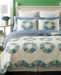 A classic design gets a modern makeover in this Rondelle quilt from Martha Stewart Collection, featuring traditional quilted details with fun, colorful printed accents. Finished with scalloped edges. A classic design gets a modern makeover in this Rondelle quilt from Martha Stewart Collection, featuring traditional quilted details with fun, colorful printed accents. Finished with scalloped edges.
