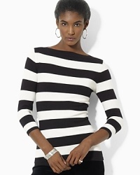 Ralph Lauren's embroidered monogram grants an extra hint of luxe to a sleek striped sweater crafted from soft cotton jersey. Ralph Lauren's embroidered monogram grants an extra hint of luxe to a sleek striped sweater crafted from soft cotton jersey.
