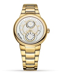 Philip Stein® active watch with stainless steel integrated bracelet strap and a butterfly buckle closure. White date and second subdials. Features single movement, Arabic numbers and a polished crown.