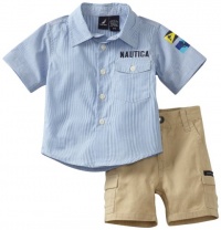 Nautica Sportswear Kids Baby-boys Infant Short Sleeve Woven Shirt with Solid Short, Blue, 12/18 Nautica Sportswear Kids Baby-boys Infant Short Sleeve Woven Shirt with Solid Short, Blue, 12/18