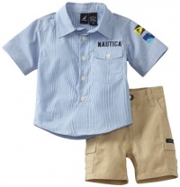 Nautica Sportswear Kids Baby-boys Infant Short Sleeve Woven Shirt with Solid Short, Blue, 12/18