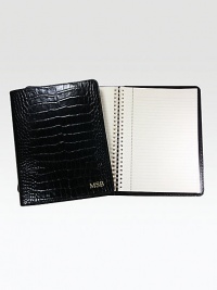 Keep every list and note in one convenient place with this handmade notebook, individually covered in croco-textured leather. A notepad of gold-gilded premium paper is included. Includes 176 perforated, lined pages Leather 7W X 9¼H Made in USA FOR PERSONALIZATIONSelect a color and quantity, then scroll down and click on PERSONALIZE & ADD TO BAG to choose and preview your monogramming options. Please allow 1 week for delivery. Keep every list and note in one convenient place with this handmade notebook, individually covered in croco-textured leather. A notepad of gold-gilded premium paper is included. Includes 176 perforated, lined pages Leather 7W X 9¼H Made in USA FOR PERSONALIZATIONSelect a color and quantity, then scroll down and click on PERSONALIZE & ADD TO BAG to choose and preview your monogramming options. Please allow 1 week for delivery.