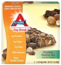 Atkins Day Break, Chocolate Hazelnut Bar, 1.40 oz Bars, 5 count box ( pack of 2) Atkins Day Break, Chocolate Hazelnut Bar, 1.40 oz Bars, 5 count box ( pack of 2)
