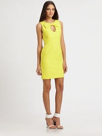 Impeccably tailored to skim the body, accented with a darling bow at the neckline.Jewel neckline with attached bowFront keyhole detailSleevelessEmpire waist seamBack ventBack cutout with button closuresConcealed back zipAbout 20 from natural waist99% cotton/1% elastaneDry cleanMade in USA of Italian fabricModel shown is 5'10½ (179cm) wearing US size 4. Impeccably tailored to skim the body, accented with a darling bow at the neckline.Jewel neckline with attached bowFront keyhole detailSleevelessEmpire waist seamBack ventBack cutout with button closuresConcealed back zipAbout 20 from natural waist99% cotton/1% elastaneDry cleanMade in USA of Italian fabricModel shown is 5'10½ (179cm) wearing US size 4.
