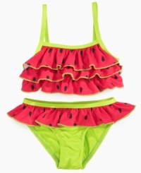 Slice of life. Adorable watermelon print on this bikini from Pink Platinum is sure to make her fun in the sun even better. Slice of life. Adorable watermelon print on this bikini from Pink Platinum is sure to make her fun in the sun even better.