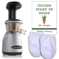 Omega VRT350 Juicer + 2 Nut Milks Bags + Juicing Book & 100+Recipes - Heavy Duty Dual-Stage Vertical Single Auger Low Speed Juicer (Silver) Omega VRT350 Juicer + 2 Nut Milks Bags + Juicing Book & 100+Recipes - Heavy Duty Dual-Stage Vertical Single Auger Low Speed Juicer (Silver)
