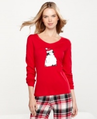 Lounge around in stylish comfort with Charter Club's Critters pajama top. It features full-length sleeves and a cute penguin graphic on the front.