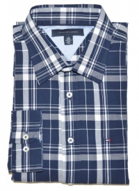 Tommy Hilfiger Men Plaid Long Sleeve Logo Shirt (M, Navy/grey/white)