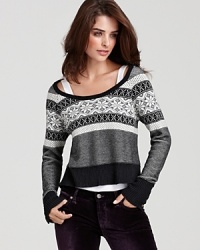Boasting a trend-perfect (and always classic) Fair Isle pattern, this C&C California sweater features buttons down the back for an unexpected twist. Boasting a trend-perfect (and always classic) Fair Isle pattern, this C&C California sweater features buttons down the back for an unexpected twist.